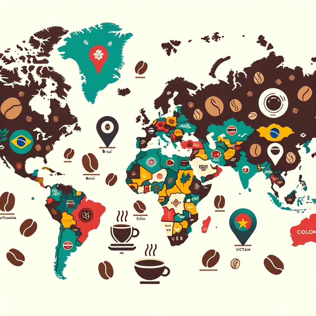 コーヒー生産国の世界地図